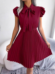 Suvine Kawaii Cute 2024 Femme kontorinaiste kleidid A-line peo-klubir&otilde;ivad poolavatud plisseeritud mini-p&auml;ikesekleit Bowknot naiste kleit H215 S burgundiapunane/punane