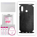 apgo Protective Skin Sticker for the back+sides compatible with Huawei nova 4e, Full Wrap Film, Foil, Vinyl - Pattern Black Leather