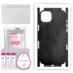 apgo Protective Skin Sticker for the back+sides compatible with Apple iPhone 15 Plus, Full Wrap Film, Foil, Vinyl - Pattern Black Leather