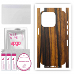 apgo Protective Skin Sticker for the back+sides compatible with Apple iPhone 15 Pro Max, Full Wrap Film, Foil, Vinyl - Pattern Tigerwood