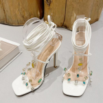 Liyke Seksikad Punased Pahkluu Rihmiga Sandaalid Naistele Kristallneetidega PVC L&auml;bipaistvad Suvised K&otilde;rged Kontsad Peo Ballikingad Kandiline Ninasoonega Sandaal 36 valge