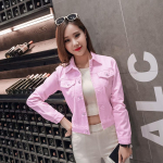 Naiste teksajakk Kevadine ja s&uuml;gisene vabaaja l&uuml;hike teksajakk Naiste Korea versioon, &uuml;hev&auml;rviline jope riided XS roosa