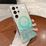 Samsung Galaxy S24 S23 S22 Plus Ultra Bling Glitter Sequin Magsafe magnetilise juhtmevaba laadimistelefoni korpuse jaoks, pehme kate epoksiidist For S24 roosa