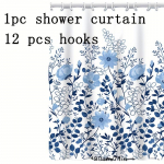 1 tk Lihtne v&auml;ike lilleline du&scaron;ikardin, vee- ja hallitusekindel vaheseinakardin vannitoa jaoks, tasuta 12 tk konksud 71 x 71 1pc+12pcs