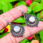 Rainbow Moonstone Gemstone Handmade 925 Sterling Silver Gift Earring 2.13 k2c83