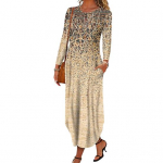 S&uuml;gis Kevad Naiste Kleit O-kaelusega Taskutega Pikkade Varrukatega A-l&otilde;ikeline Tr&uuml;kiga Lahtine Ebakorrap&auml;rase &Auml;&auml;rega Deitimine Kommuteerimine Maksikleit 3XL khaki