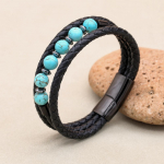 Meeste k&auml;ev&otilde;ru ja k&auml;ev&otilde;ru Moeehted Mitmekihiline naturaalne tiigrisilmakivi punutud nahast magnetist roostevabast terasest k&auml;ev&otilde;ru length 19cm t&uuml;rkiissinine