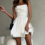 Satiinist plisseeritud Seksikas Puff Kleit Daami Mini Party Bodycon &Otilde;htukleidid Naiste suvised elegantsed luksuslikud s&uuml;nnip&auml;evaklubi valged kleidid XS valge