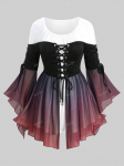 Rosegal Plus Size Lace Up Ombre v&otilde;rkkangast, As&uuml;mmeetriline Flare Sleeve Top L must