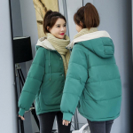 Naiste s&uuml;gis- ja talvine l&uuml;hike kapuutsiga puuvillase polsterdatud jope Korea stiilis lahtise stiiliga moodne naiste jope S lilla