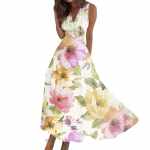 Naiste pikk kleit Maxi kleit vabaaja kleit Suvine vabaaja varrukateta V-kaelusega Boho v&ouml;&ouml;koha tagasit&otilde;mbega kleit tr&uuml;kiga S roheline