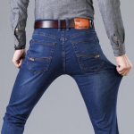 Kevadised ja s&uuml;gisesed uued moodsad meeste teksad Klassikalised venivad sirge toruga kerged &auml;rimeeste teksad 33