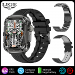 LIGE uus nutikell 2,1-tolline GPS-j&auml;lgimine Bluetooth-k&otilde;ne Spordis&otilde;bralik nutikas k&auml;ev&otilde;ru kolme rihma ja juhtmevaba laadimisega Nutikell Z85Max silicone +leather+steel must