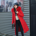 Parka s&uuml;gisene talvejope Naiste riided Vintage soe mantel Naiste naiste puuvillane sulejope soe paks pikk parkad Oversized M punane