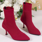 Seksikad sokisaapad Knitting Stretch-saapad K&otilde;rged kontsad naistele Moodsad kingad Kevad-s&uuml;gis tikk-kontsaga poolsaapad Naiste suurus 42 36 arbuusipunane v&auml;rv