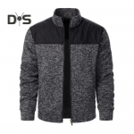 S&uuml;gistalvine meeste jope, silmkoeline lapiline t&otilde;mblukk suletav alus krae kardigan pikkade varrukatega keskmise pikkusega &otilde;huke termomantel M must