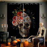 Kolju Roosiga Kardinad Retro Keeruline Tume Ins Salakamber Baar Magamistuba Halloween J&otilde;ulud P&uuml;hade Kaunistus Kardinad 2 tk W50xH130(CM)x2PCS&Grommet Top