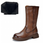 Johnature Ehtne Nahk K&otilde;rged Saapad K&uuml;lgmine T&otilde;mblukk R&uuml;&uuml;tlisaapad Pools&auml;&auml;rega Saapad Pl&uuml;&uuml;sist Naiste Saapad 39 pruun