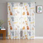 Multikloomiloomad Tiiger L&otilde;vi Elevandiloom Pingviin L&auml;bipaistvad Kardinad Elutoa Dekooriks Aknakardinad K&ouml;&ouml;gi T&uuml;ll Voile Kardinad W135 x H115cm x1