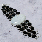 Rainbow Moonstone, Spinel Gemstone Handmade Ethnic 925 Silver Bracelet 8 g9r71