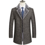 Meeste luksuslik kalasabamustriline tweedvillane talvemantel Br&auml;ndi kunstkarvane krae Hall trenchcoat Meeste kitsa l&otilde;ikega &uuml;ler&otilde;ivas Tuulejakk M gray