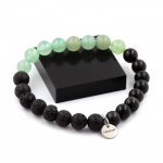 Pierres et Min&eacute;raux. Bracelet Perles Aventurine + Lave + Obsidienne noire 8 mm. Fabriqu&eacute; en France.