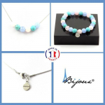 Pierres et Min&eacute;raux. Parure Bracelet Collier Perles Quartz rose + Aigue-Marine + Howlite Taille personnalisable.