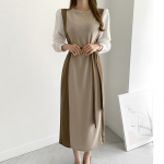 Vintage kevad-s&uuml;gis naiste pikk kleit O-kaelusega t&auml;isvarrukatega n&ouml;&ouml;riga plaastriline naiste kampsun-kleit &otilde;huke kootud Vestidos 2021 One Size