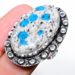 K2 Blue Azurite Handmade 925 Sterling Silver Jewelry Ring Size 8 l9a46