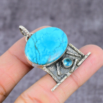 Tibetan Turquoise,Topaz Handmade 925 Sterling Silver Pendant 2.22 q5r30