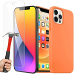 Coque silicone ultra fin pour iphone 13 pro (6,1 ) orange et 2 verres tremp&eacute;s vitre protection d'&eacute;cran e.F.Connection