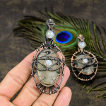 Prehnite, Moonstone Copper Wire Wrap Jewelry Pendant 3.35 c8y63