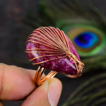 Pink Solar Quartz Handmade Copper Wire Wrap Jewelry Ring Size 9.5 d5b10