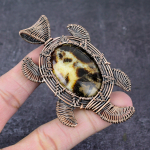 Natural Septarian Gemstone Handmade Copper Turtle Wire Wrap Pendant 3.35 q1f84