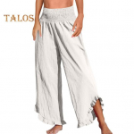 Naiste vabaaja p&uuml;ksid plisseeritud elastse k&otilde;rge v&ouml;&ouml;kohaga laia s&auml;&auml;rega pikad p&uuml;ksid taskutega volangiga mansetid lahtise l&otilde;ikega vaba aja p&uuml;ksid XL tumeoranži v&auml;rvi