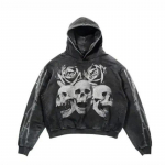 Unisex Gooti Kolju Tr&uuml;kiga Kapuutsiga Dressipluus Y2K Retro &Uuml;lem&otilde;&otilde;duline Lukuga Kapuutsiga Dressipluus Meestele Naistele Hip Hop Vabaaja Vintage Punk Dressipluus Kapuutsiga XL