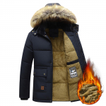 Talvine kapuutsiga meeste puuvillapolsterdatud jakk kraega ja fliisvoodriga, paksustatud, slim-fit, keskmise pikkusega puuvillapolsterdatud mantel meestele M tumesinine