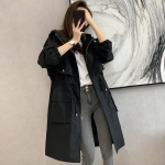 Naiste lai s&uuml;gisene trenchcoat kapuutsiga, vabaaja, sirge, elegantne, &scaron;ikk, taskutega, lukuga XXXL must