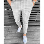 Men's fashionable stretch trousers, slim-fitting plaid trousers, business suit trousers, casual golf trousers XXL