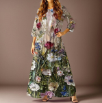Naiste vabaaja mood lillemustriga kolmveerandvarrukatega pikk kleit taskutega XL kollane