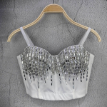 Seksikas &ouml;&ouml;klubi tantsimiseks aluspesu Strapless Tank Top koos litrite kaunistusega Pealiskate Stiilne l&uuml;hikeste varrukatega rinda suurendav kalaluudega rinnahoidja top Camis 34/75 valge