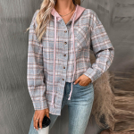 Naiste moodne laia ruuduline pikkade varrukatega avara n&ouml;&ouml;biga tasku kapuutsiga s&auml;rkjakk XXL