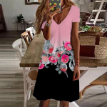 Suvemood naiste V-kaelusega l&uuml;hikeste varrukatega lillega tr&uuml;kitud kleit Seks-l&uuml;hikese seelikuga kleidid XS