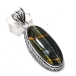 Natural Tiger Eye Gemstone 925 Sterling Silver Jewelry Pendant 2.32 i5f89