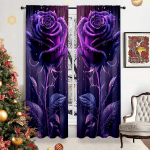 Elegantse lillakate rooside mustriga tr&uuml;kitud kardinad, kardinapuu taskuga, magamistuba ja elutuba, kodu kaunistamine, ruumi kaunistamine 29Wx64L(75x166CM)x2