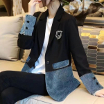 Moodne L&otilde;tv Naiste Denim Jakk Spleissitud &Uuml;likond Daamide Denim &Uuml;ler&otilde;ivad Elegantne Naiste teksajakk M must