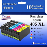 Cartouches compatibles - T3AZUR - Epson 405XL - 10 pi&egrave;ces - Haute qualit&eacute; - 1100 pages par couleur