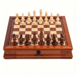 31CM / 12.2 K&otilde;rge Kvaliteediga T&auml;ispuidust Male Suure Sahtliga Hoiustuskast Retro Puidust Malenupud Kena Kingitus Dekoratsioon valge