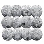 Kaksteist sodiaagih&otilde;bedast medalit, m&auml;lestusm&uuml;ndid, v&auml;liskaubanduse metallreliefiga m&auml;lestusmedalid, sodiaagikollektsioonim&uuml;ndid, j&otilde;ulukingitus 40*40*3