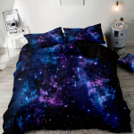 Pehme ja mugav lilla t&auml;htede ja galaktika prindiga tekikottide komplekt - Pestav mikrokiudtekstiil magamistuppa ja k&uuml;lalistetuppa 90X200cm